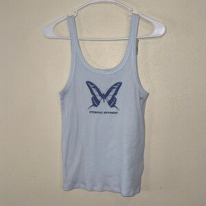 American Eagle Outfitters Ribbed Light Blue Butterfly Tank Top Size M New